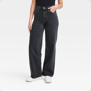 Women's High-Rise Wide Leg Jeans Black Wash, Size 10